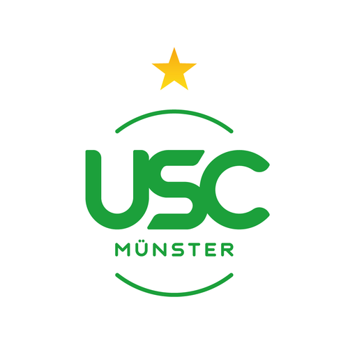 Gruenes USC Muenster Logo mit gelbem Stern und geschwungenen Linien